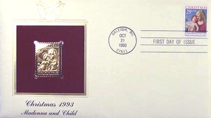 #2789 29¢ Christmas 1993 (Madonna) - Gold-Foil First Day Cover MAIN