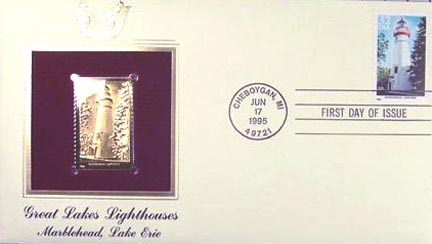 #2972 32¢ Great Lakes Lighthouses: Marblehead, Lake Erie - Gold-Foil First Day Cover MAIN