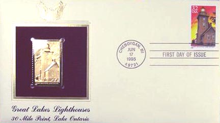 #2973 32¢ Great Lakes Lighthouses: Thirty Mile Point, Lake Ontario - Gold-Foil First Day Cover MAIN