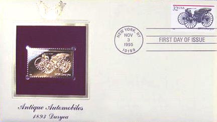 #3019 32¢ Antique Autos: 1893 Duryea - Gold-Foil First Day Cover MAIN