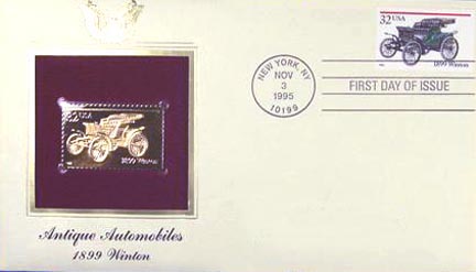 #3022 32¢ Antique Autos: 1899 Winton - Gold-Foil First Day Cover MAIN