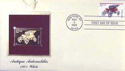 #3023 32¢ Antique Autos: 1901 White - Gold-Foil First Day Cover MAIN