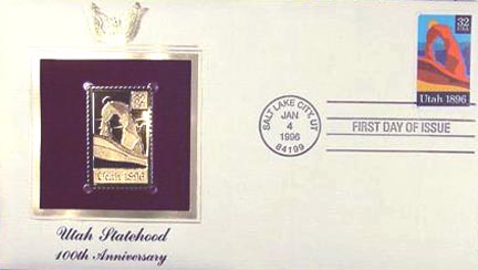 #3024 32¢ Utah Statehood - Gold-Foil First Day Cover MAIN