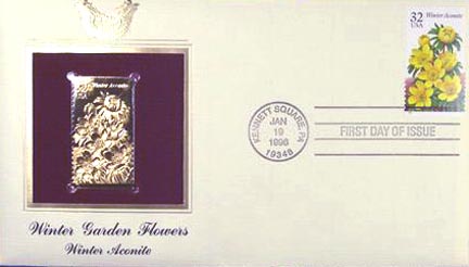 #3026 32¢ Winter Flowers: White Aconite - Gold-Foil First Day Cover MAIN
