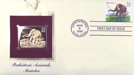 #3079 32¢ Prehistoric Animals: Mastodon - Gold-Foil First Day Cover MAIN