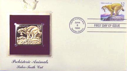 #3080 32¢ Prehistoric Animals: Saber - Gold-Foil First Day Cover MAIN