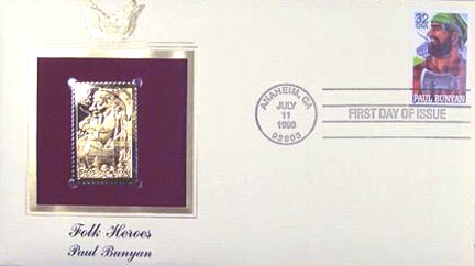 #3084 32¢ Folk Heros: Paul Bunyan - Gold-Foil First Day Cover MAIN