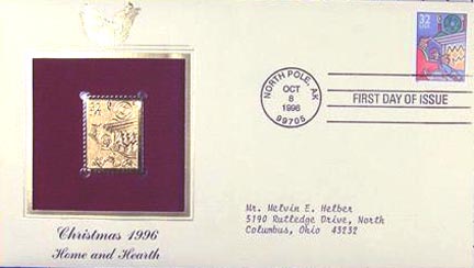 #3108 32¢ Family Scenes: Fireplace - Gold-Foil First Day Cover MAIN
