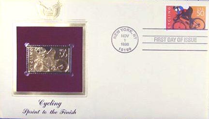 #3119a 50¢ Cycling - 50c orange and multi - Gold-Foil First Day Cover MAIN