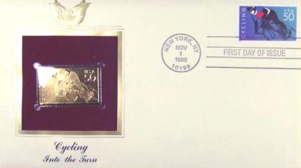 #3119b 50¢ Cycling - 50c blue green and multi - Gold-Foil First Day Cover MAIN