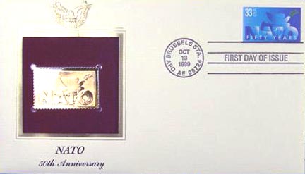#3354 33¢ NATO, 50th Anniversary - Gold-Foil First Day Cover MAIN