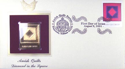 #3524 34¢ Amish Quilts : red border - Gold-Foil First Day Cover MAIN