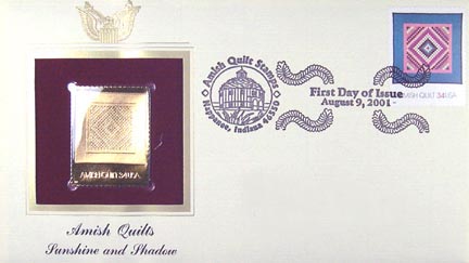 #3526 34¢ Amish Quilts : green border - Gold-Foil First Day Cover MAIN