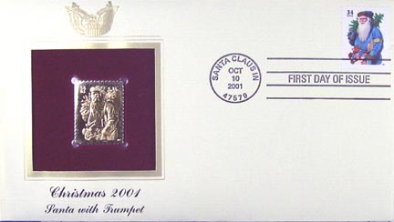 #3538 34¢ Christmas : Santa with blue cape - Gold-Foil First Day Cover MAIN