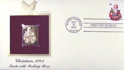 #3540 34¢ Christmas : Santa with yellow cape - Gold-Foil First Day Cover MAIN