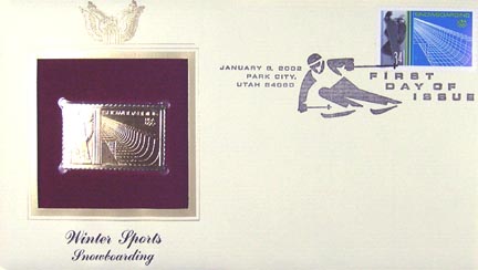 #3553 34¢ Snowboarding - Gold-Foil First Day Cover MAIN