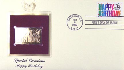 #3558 34¢ Happy Birthday - Gold-Foil First Day Cover MAIN