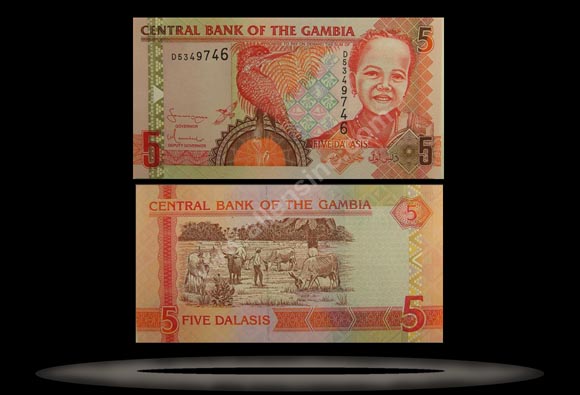 Gambia Banknote, 5 Dalasis, ND (2006), P#25 MAIN