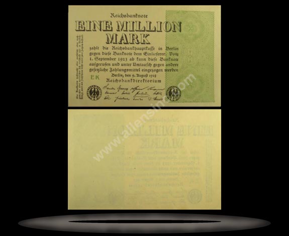 Germany Banknote, 1 Million Mark, 9.8.1923, P#102a MAIN