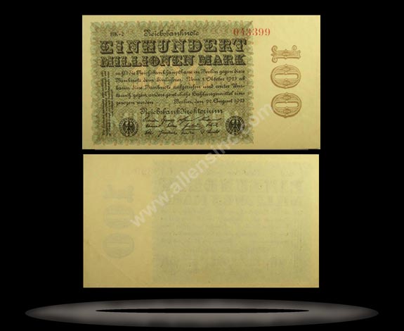 Germany Banknote, 100 Millionen Mark, 22.8.1923, P#107d MAIN