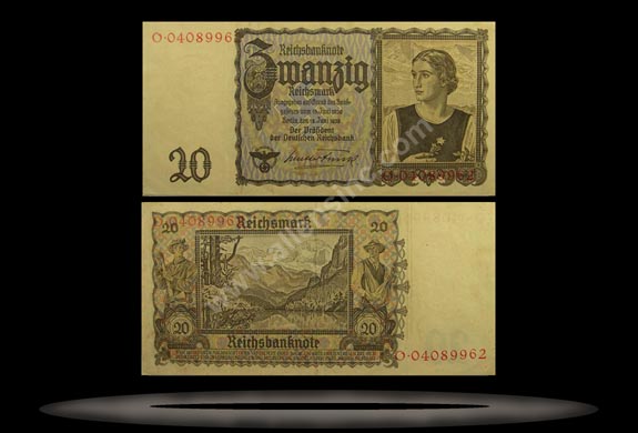 Germany Banknote, 20 Reichsmark, 16.6.1939, P#185 MAIN