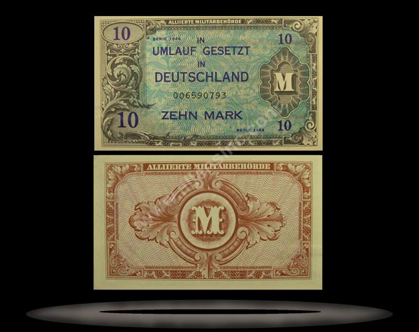 Allied Occupation of Germany Banknote, 10 Mark, 1944, P#194a MAIN