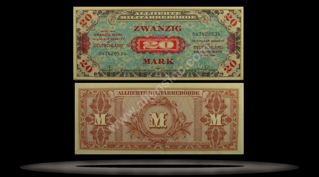 Allied Occupation of Germany Banknote, 20 Mark, 1944, P#195d MAIN