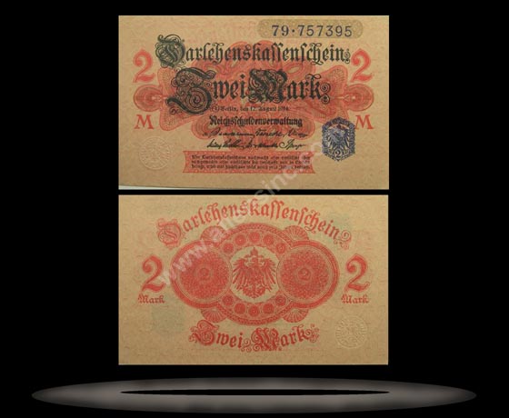 Germany Banknote, 2 Mark, 12.8.1914, P#55 MAIN
