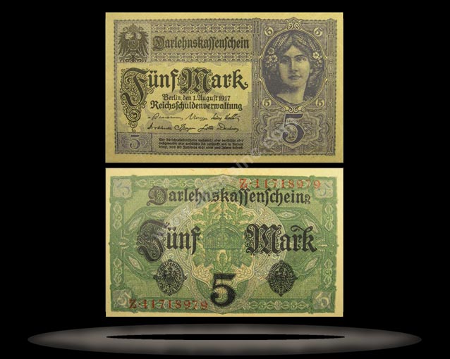 Germany Banknote, 5 Mark, 1.8.1917, P#56b MAIN