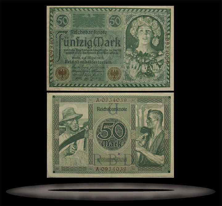 Germany Banknote, 50 Mark, 23.7.1920, P#68 MAIN