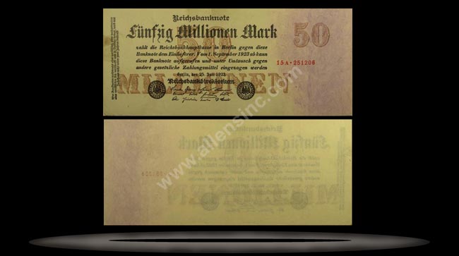 Germany Banknote, 50 Millionen Mark, 25.7.1923, P#98a MAIN