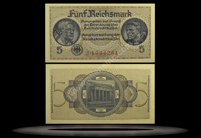 Occupied Territories, Germany Banknote, 5 Reichsmark, ND (1940-45), P#138a MAIN