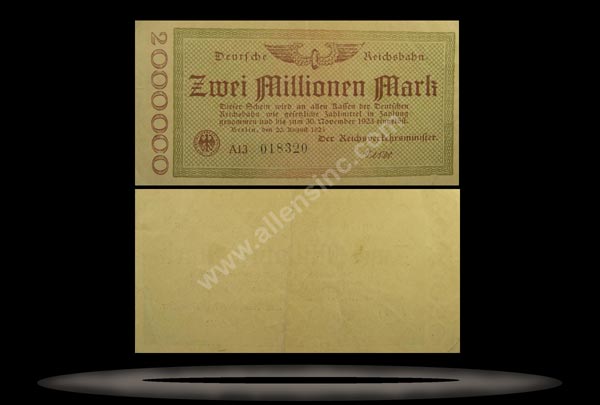 Railroads, Germany Banknote, 2 Millionen Mark, 20.8.1923, P#1012b MAIN