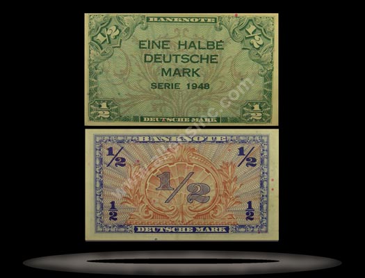 Allied Occupation of Germany, West Banknote, 1/2 Deutsche Mark, 1948, P#1a MAIN