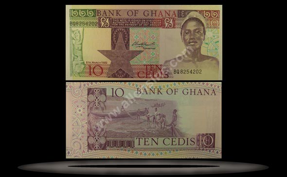 Ghana Banknote, 10 Cedis, 6.3.1982, P#20d MAIN