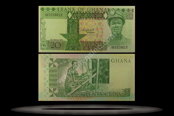 Ghana Banknote, 20 Cedis, 6.3.1982, P#21 MAIN