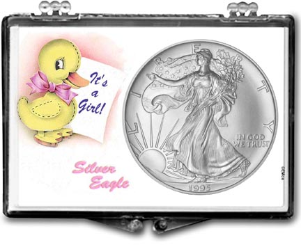 1995 It's A Girl, Duck Motif, American Silver Eagle Gift Display MAIN