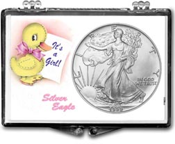 1999 It's A Girl, Duck Motif, American Silver Eagle Gift Display THUMBNAIL