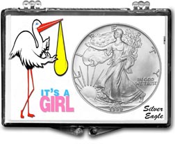 1999 It's A Girl, Stork Motif, American Silver Eagle Gift Display THUMBNAIL