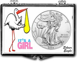 It's A Girl, Stork Motif, American Silver Eagle Gift Display THUMBNAIL