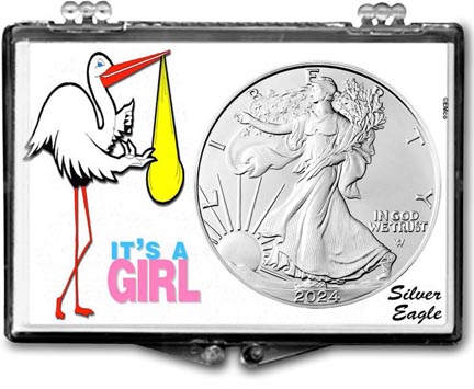 2024 It's A Girl, Stork Motif, American Silver Eagle Gift Display LARGE