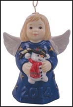 2014 Angel With Snowman - Heather Blue, Goebel Angel Bell MAIN