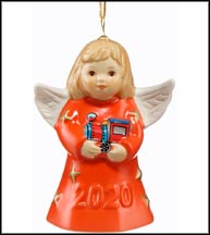 2020 Angel With Toy Train - Living Coral, Goebel Angel Bell MAIN