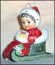 1990 Baby On Sled, Goebel Charlot Byj Annual Baby Ornament MAIN