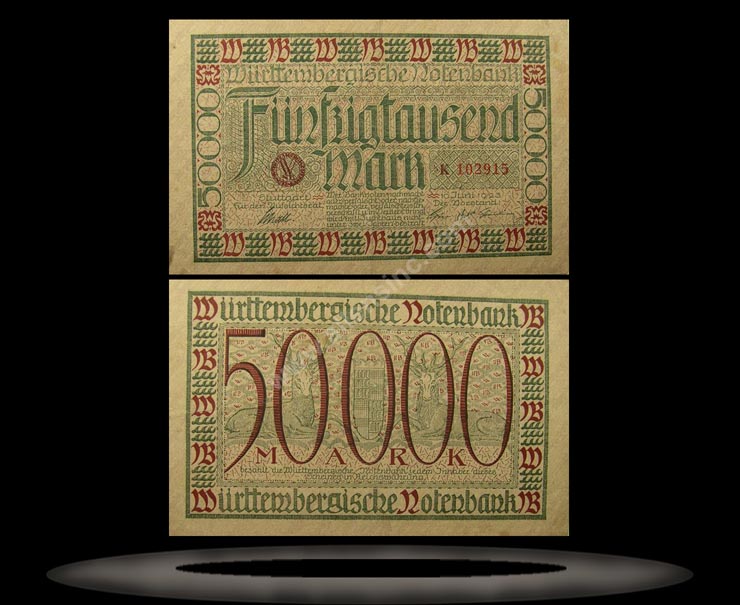 Wurttemberg, German States Banknote, 50,000 Mark, 10.6.1923, P#984 MAIN