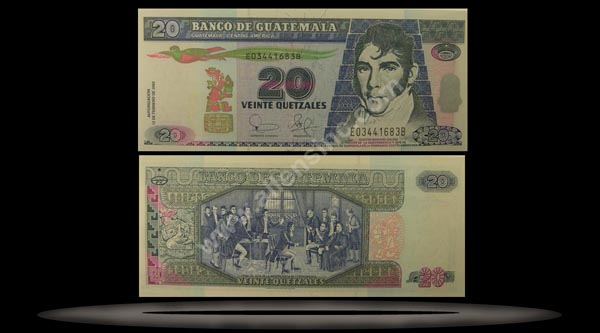 Guatemala Banknote, 20 Quetzales, 12.2.2003, P#108 MAIN