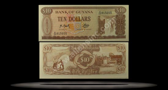 Guyana Banknote, 10 Dollars, ND (1966-92), P#23c MAIN