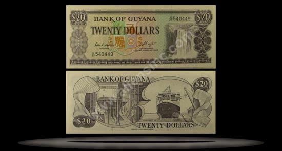 Guyana Banknote, 20 Dollars, ND (1966-89), P#24c MAIN
