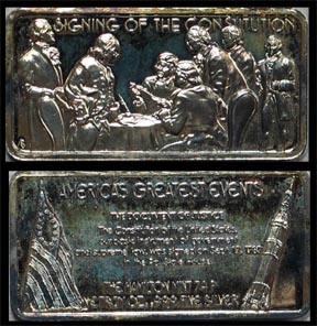 Signing of the Constitution, gold plated' Art Bar by Hamilton Mint. MAIN