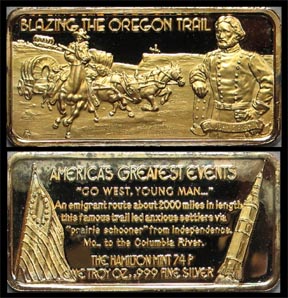 Blazing The Oregon Trail, gold plated' Art Bar by Hamilton Mint. MAIN